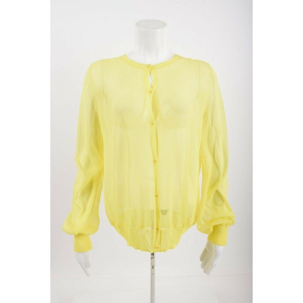 Akris Punto Womens Cardigan Crewneck Lightweight Sz 8 Neon Yellow NWT